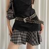 Edgy Rivets Waistband Leopard Pattern PU Belt Retro 2000s Punk Rock Waist Cincher Accessory for Jeans and Dresses