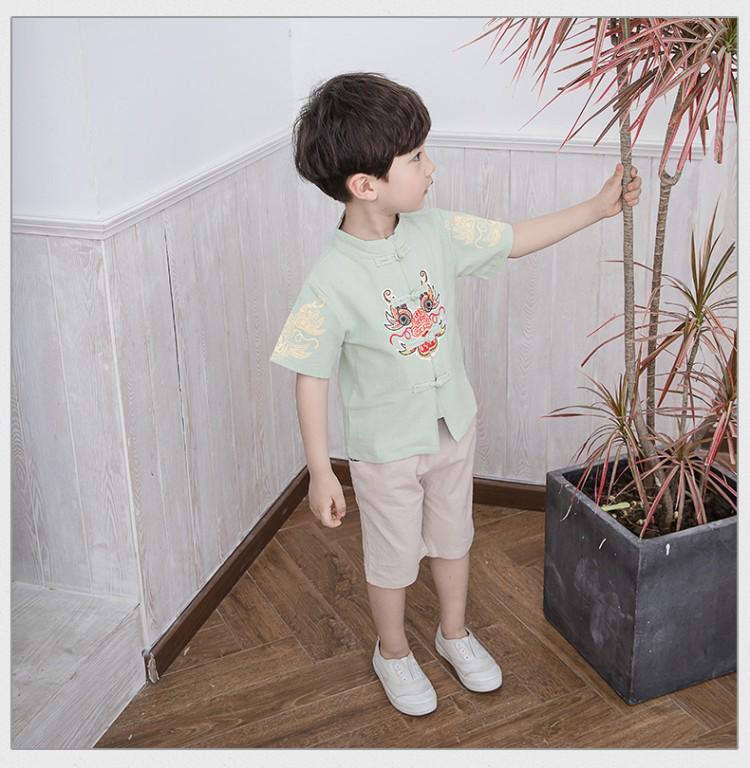 Kinder Baumwoll-Leinen Hanfu Set: Kurzarm & Shorts, Tang-Anzug Antikes Kostüm für Jungen & Mädchen - Zweiteiliges Performance-Outfit