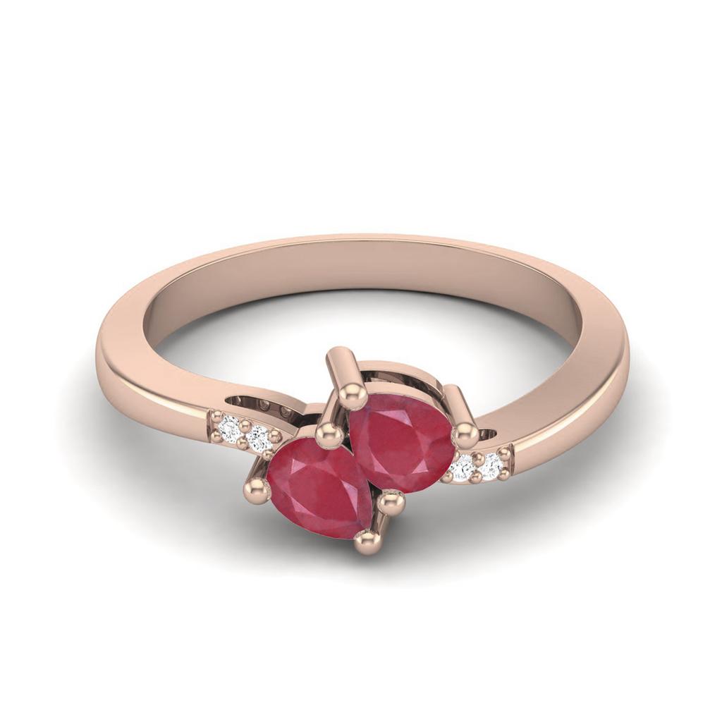 4X3MM Pear Shape Ruby July Birthstone Ring in 925 Sterling Silver Rose Vermeil Bypass Two Stone Engagement Ring