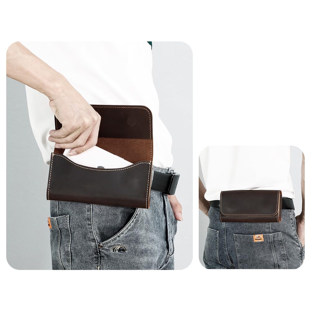 Whatna 2WAY Natural Cowhide Leather Mini Second Bag for 2WAY Waist Belt Thick Men, Clutch, Handbag, Pouch, Bag, Leather, School, Work, Travel,