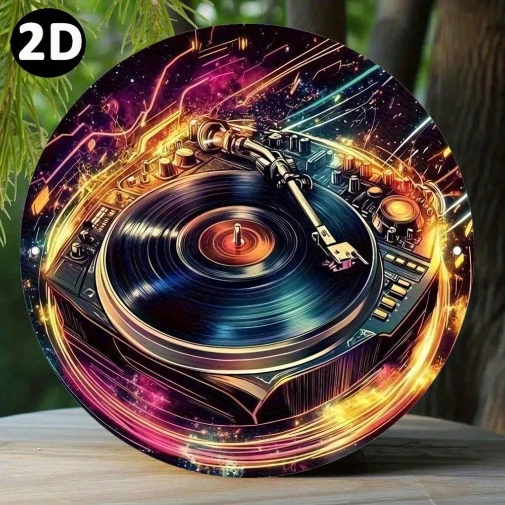 Vintage Retro Holographic Vinyl Record Tin Sign 20cm Circular Metal Wall Art Music Room Decor