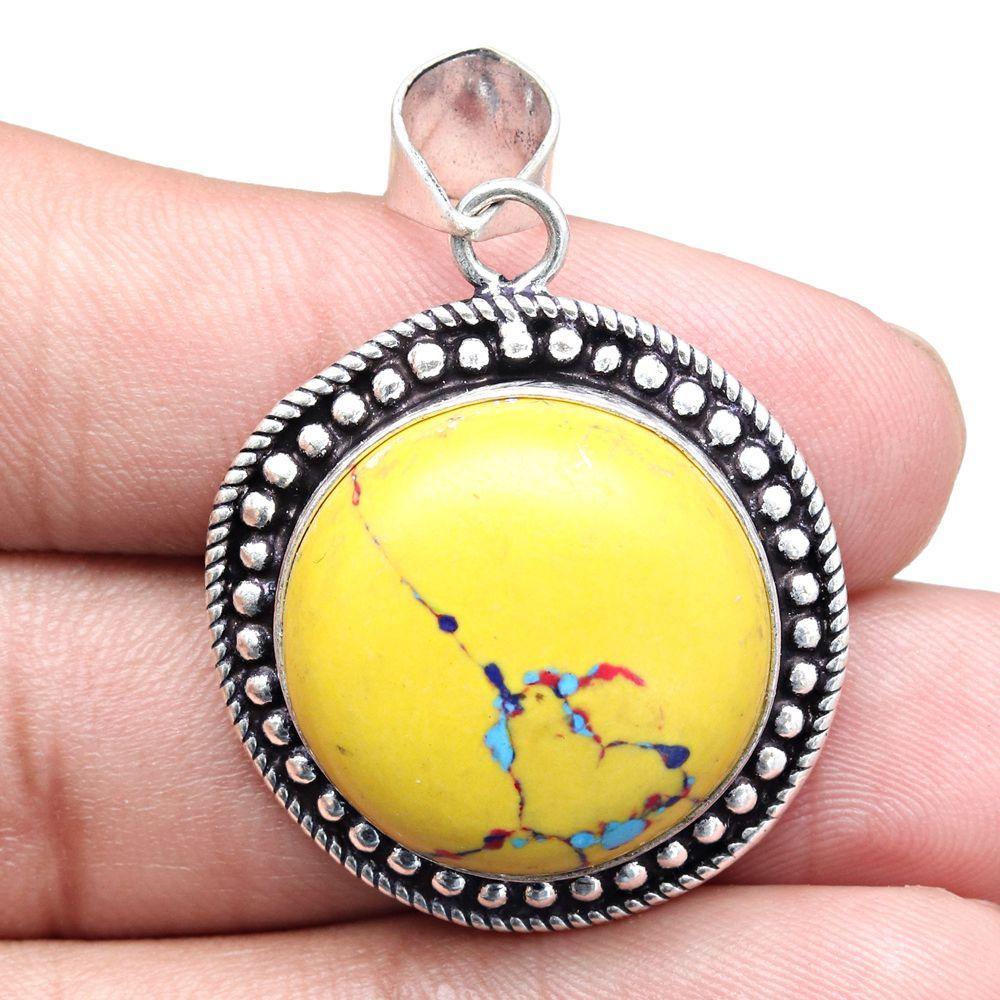 Pendant Mosaic Jasper Gemstone Handmade Gift For Her Silver Jewelry 1.5"