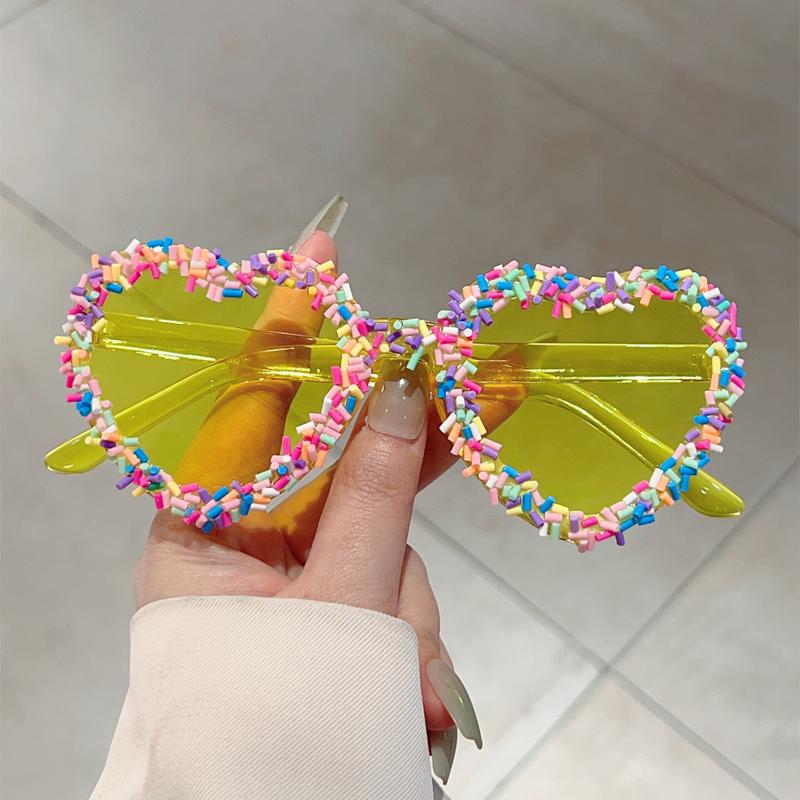 Heart Shape Sunglasses with Colorful Jimmies Women Stylish Cute Beach Sun Glasses Trendy Original Vacation Casual Shades
