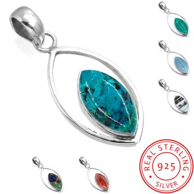 925 Sterling Silver Pendant Women Gemstone Handmade Jewelry Christmas Gift Amazonite Angelite Blue Opal Botswana Agate Mohave Azurite Chrysocolla