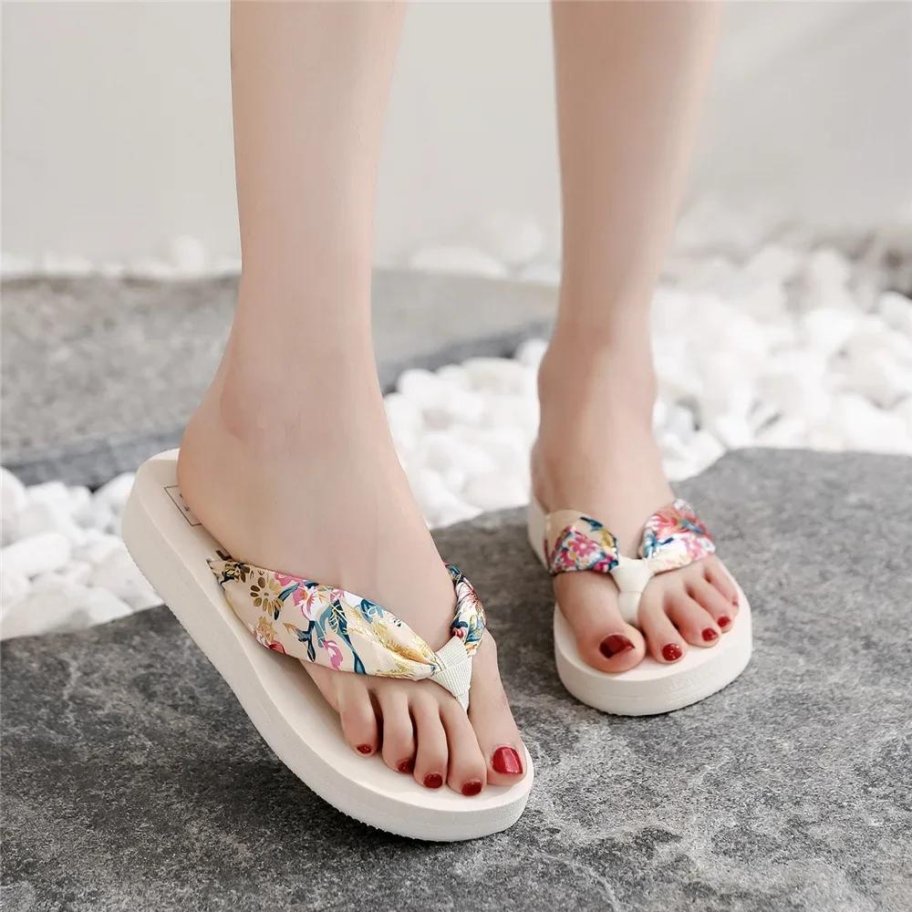Women Summer EVA Slipper Bohemian Satin Ribbon Female Flip Flop 2024 Beach Simple Leisure Ladies Shoes Sandal