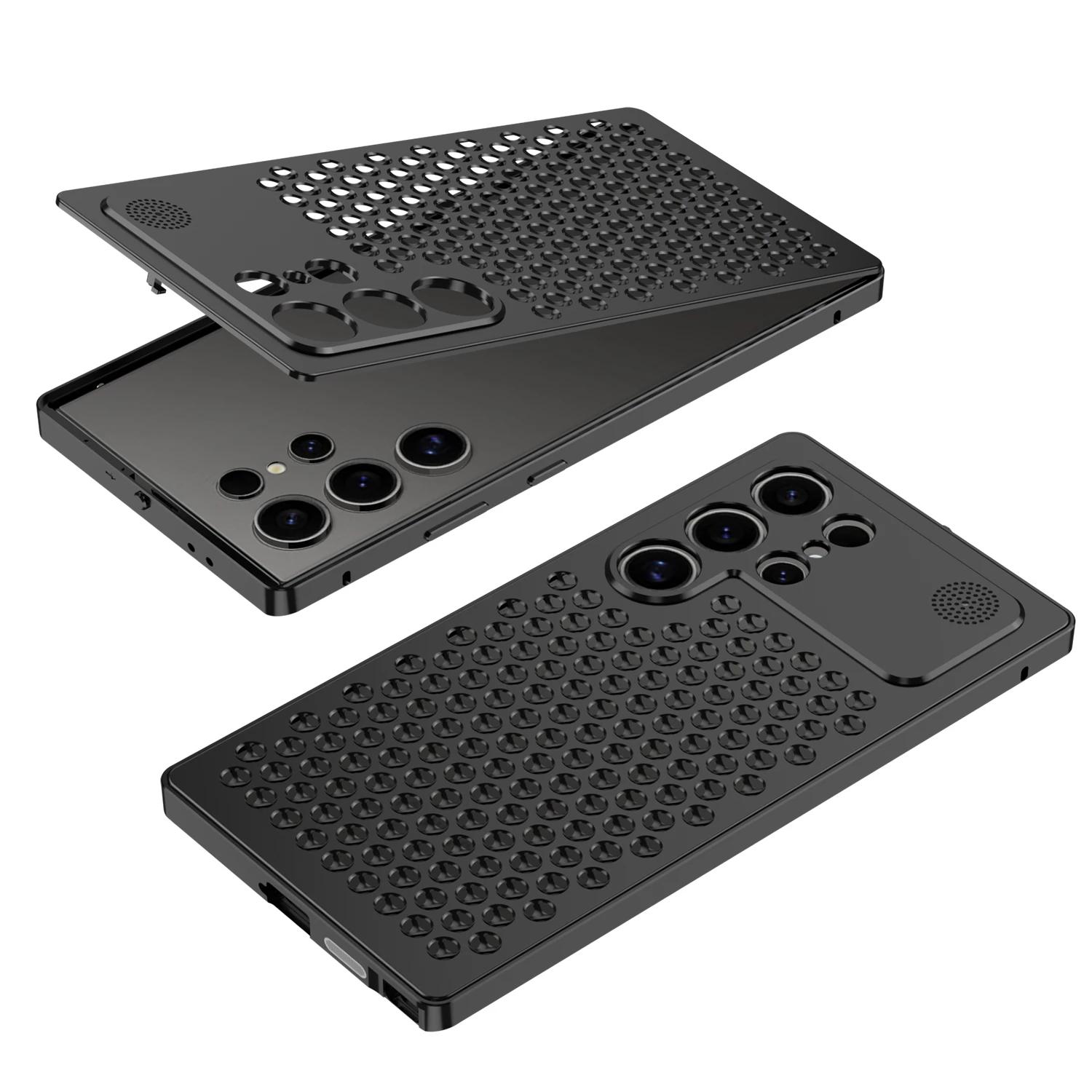 

S24 Ultra Cooling Aromatherapy мужской бронированный алюминиевый металлический чехол для Samsung Galaxy S24 plus S23 Ultra Cover Теплоотвод For Galaxy S24 Ultra чёрный