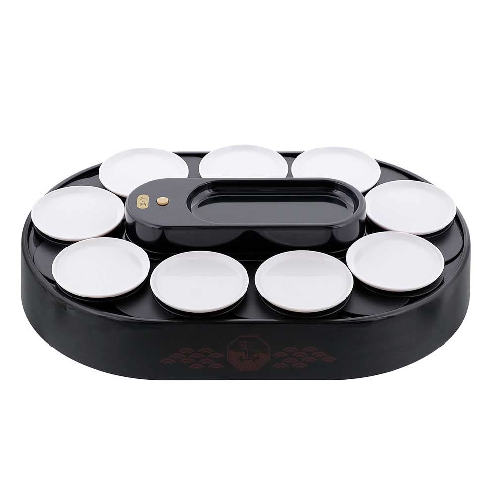 

Liberty Corporation конвейерная лента для суши с черными тарелками и формами для нигири-суши для дома LD-349, работает от батареек (10 тарелок) использовать. чёрный