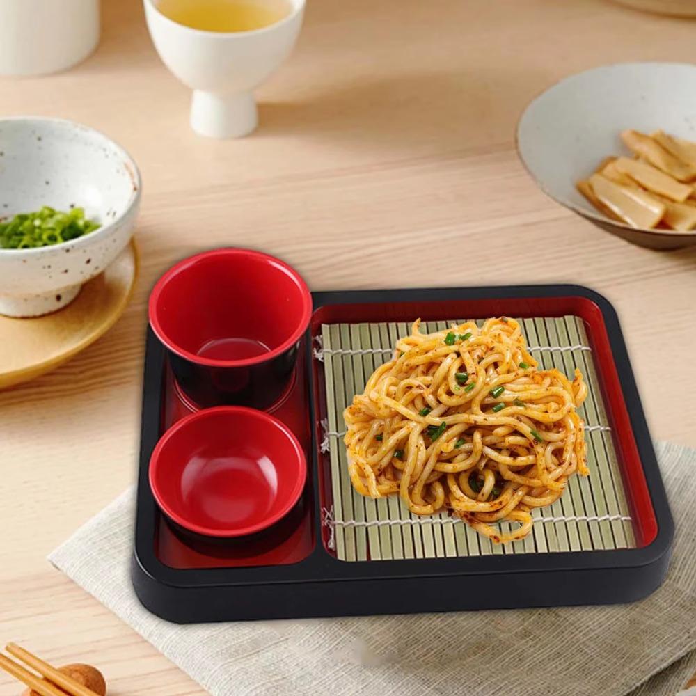 Japanese Style Soba Noodles Plate with Bamboo Mat Sushi Food Tray  For Serving and Decoration