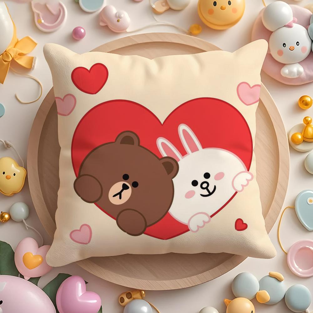 B-Brown Bear And C-Cony Cushion Cover Short Plush Double-Sided Printing Home Machine Washable In Warm Winter Pillow Case