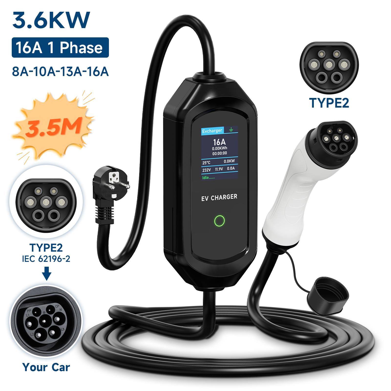 AFYEEV 3.6KW Electric Car Charger Portable Type2 IEC62196-2 EV Charger EU Plug Charging Cable EVSE Wallbox For Electric Car 3.6kw type2 3.5m