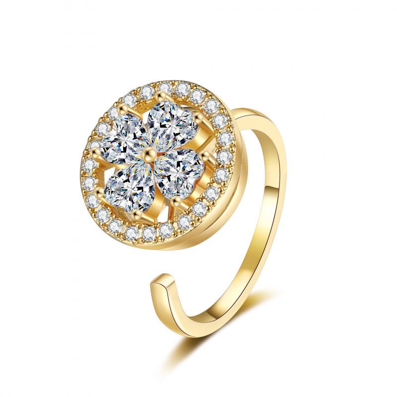 Adjustable Lucky Clover Rotating Ring for Anxiety Relief – Open Style Finger Ring