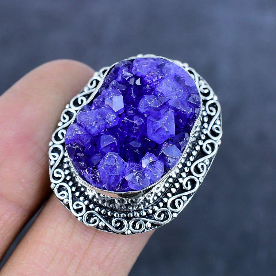 Ametist Druzy Ädelsten 925 Sterling Silver Smycke Ringstorlek 8