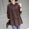 Autumn Winter Women Fashion Round Neck Fake Two Piece Knit Sweater Long Sleeve Loose Pullover Casual Top