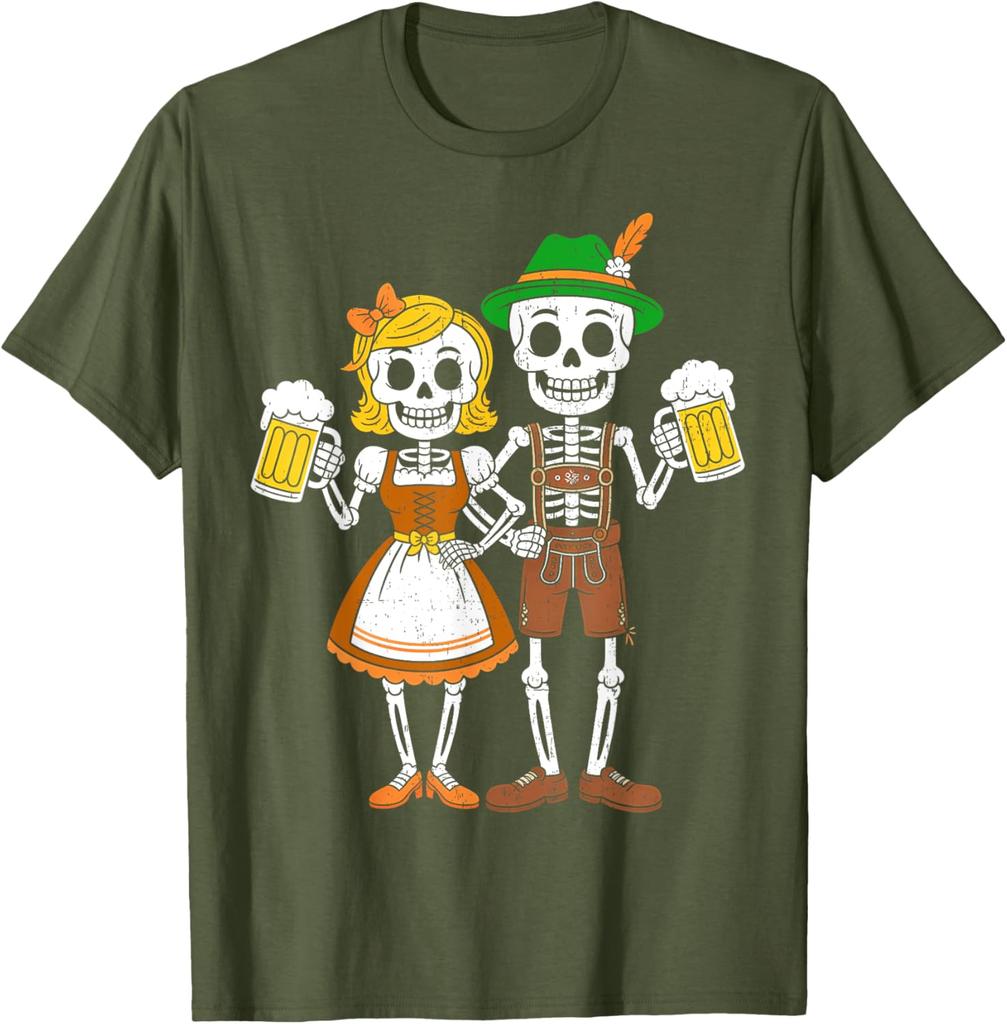 Grappig Skelet Koppel Oktoberfest Knoopworst Bier Feest Man T-shirt Mode Casual Katoen Grafische T-shirts Streetwear Tops T-shirt