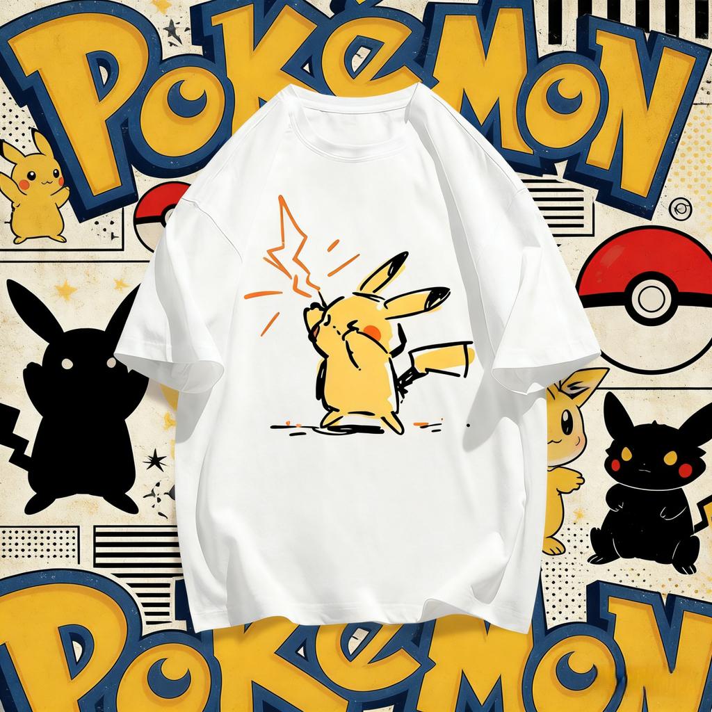 2026 Summer Pikachu Retro Cosplay Tshirt Unisexs Oversize Casual Cotton Printed Shortsleeved Unisex Childrens Sports Shirt