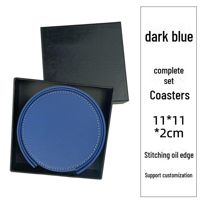 Custom PU Leather Tea Coasters with Hand-Sewn Edges and Insulation Pad, Featuring Your Enterprise Logo.
