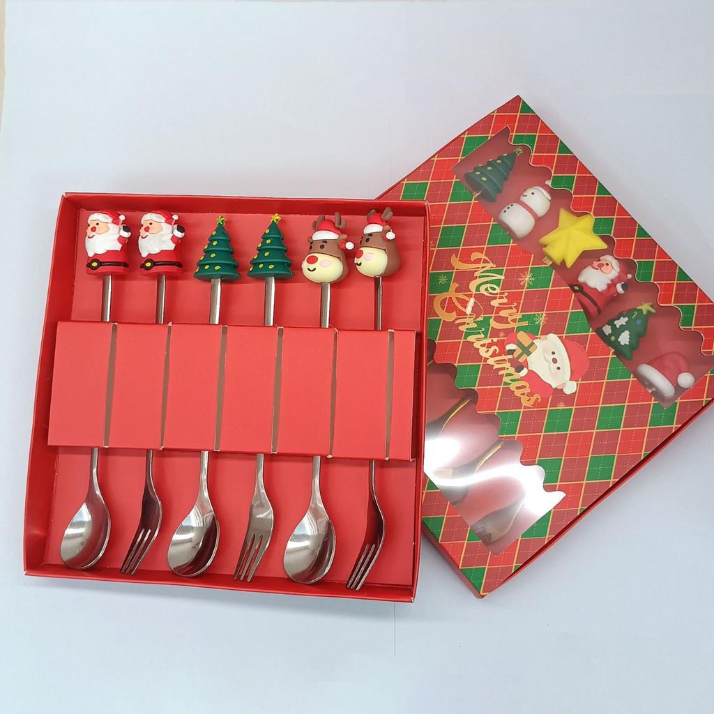 2/4/6Pcs Christmas Fork and Spoon Set,Stainless Steel Creative Tableware,Coffee Tea Dessert Forks and Spoons Gift Set
