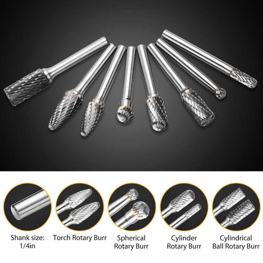 8ks Sada karbidových rotačních pilníků 2 kulové rotační pilníky 2 válcové