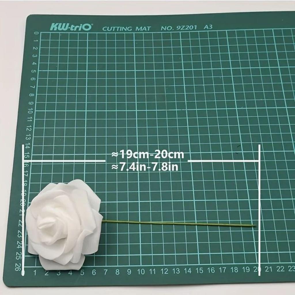 50 teile/pakete Weiß PE Rose Künstliche Blume Kopf Mit Stiel DIY Bouquet Hochzeit Party Dekoration Sammelalbum Liefert