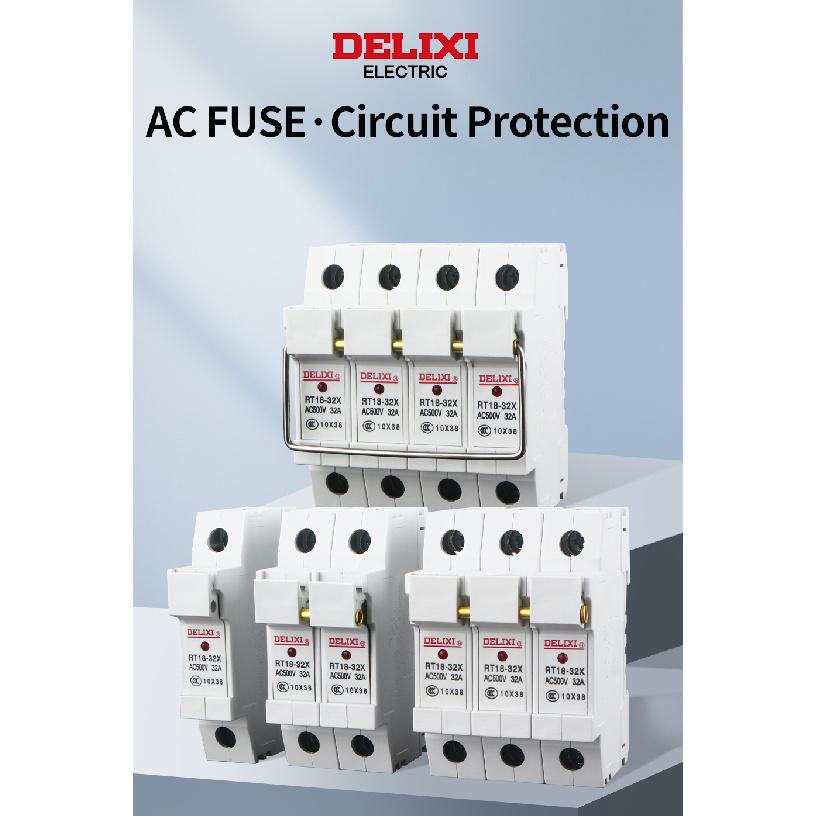 Delixi RT18-32X Holder Indicator Light Rail Mounted10×38mm Fuse Base Circuit Protection 500V AC Industrial Grade Electrical Fuse Relays 5