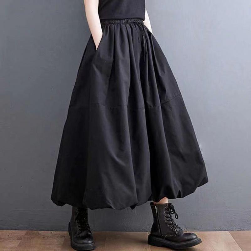 Plus Size Midi Skirt Loose A Line High Waist Elastic Puffy Dresses Autumn Winter  Fashionable Simple