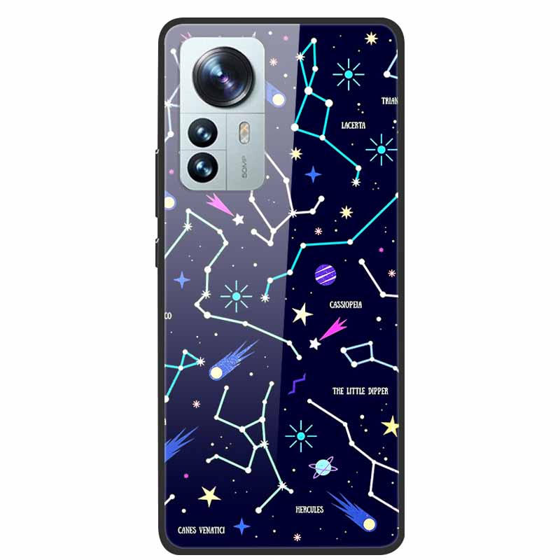 Luxus Hülle für Xiaomi 12T Pro Blumen Gehärtetes Glas Hülle für Xiaomi 12T TPU Stoßfänger Xiaomi 12 T Harte Schwarze Hülle Bunte Capa