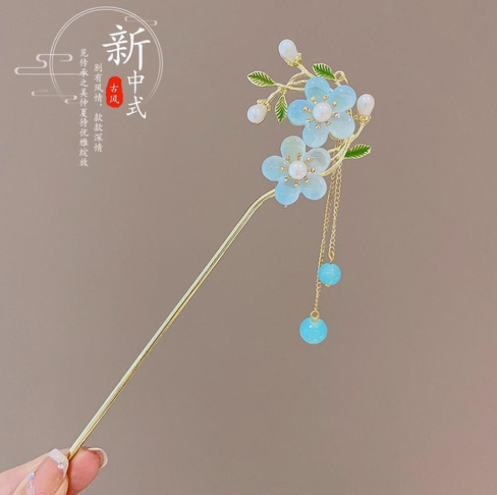 Elegant Chinese Style Hair Accessories Vintage Spring Flower Element Hairpins Light Luxury Tassel Hair Stick For Women Girls