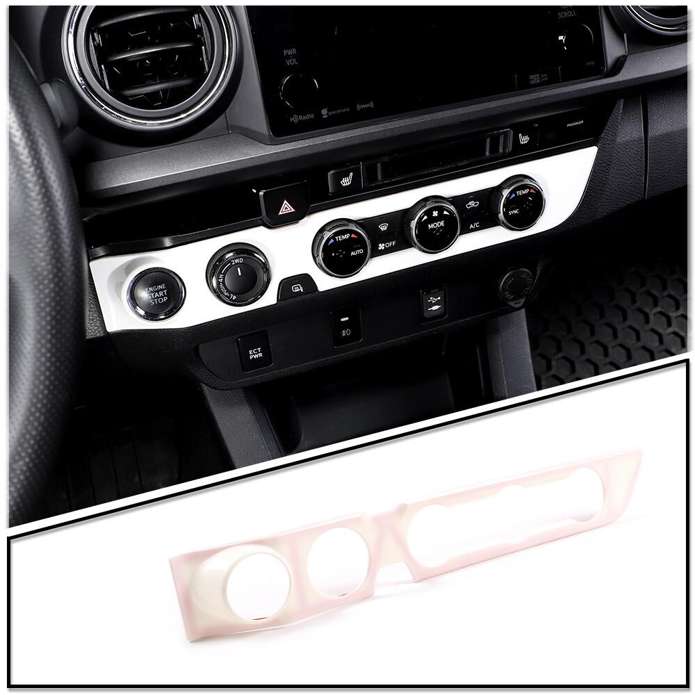 White ABS Wood Grain Air Condition Panel Trim Cover For Toyota Tacoma 16-23