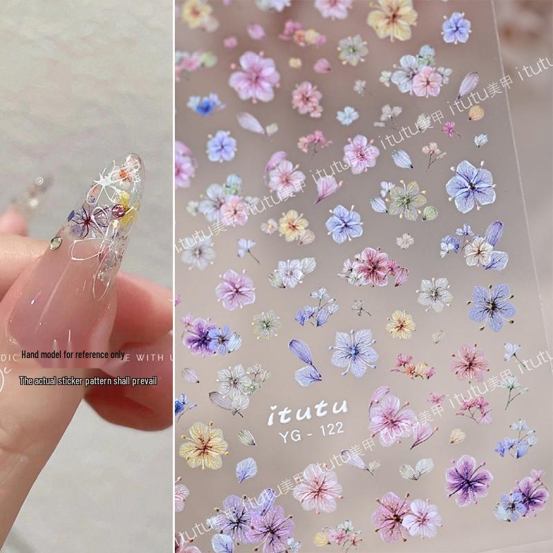 Bi & Gula Blommor Präglade Nagelklistermärken - Fräscha Broderade Trädgårdsdekaler