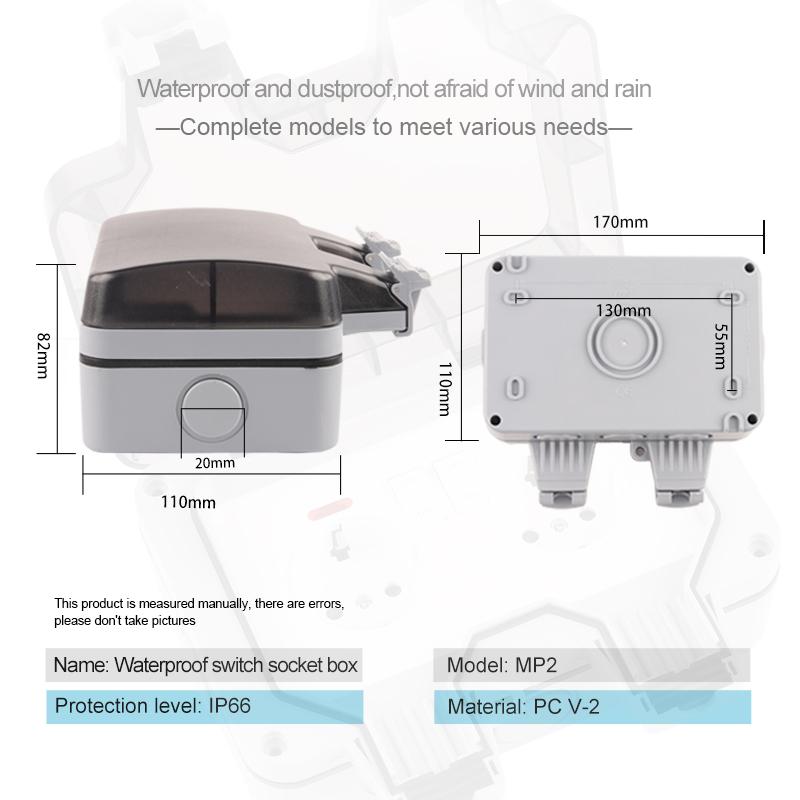 Priză de perete exterior, rezistentă la apă și praf, standard IP66 UK, albă, cu întrerupător dublu și lumină, 13A, pentru casă și grădină, 250V