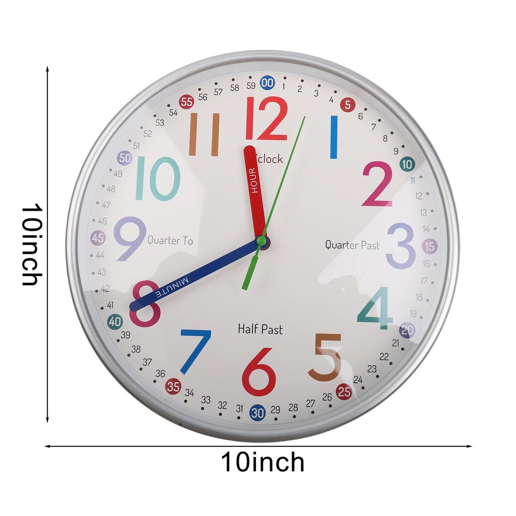 10 Inches Clock Children's Wall Clock Silent Learning Wall Clock 12 Inches Clock