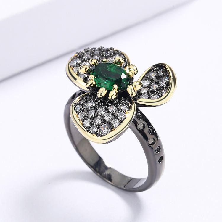 2026 Anel Colar Brincos Stud Estilo Retro Elegante de Luxo Leve Conjunto de Três Peças Flor Ligeiramente Incrustada com Zircônia Senso Tridimensional