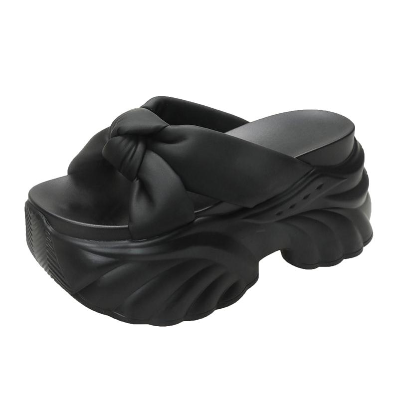 Fashion New Summer Leather Slippers Women's Outside Chunky Sandals 2025 Fashion 9CM Wedges Platform Shoes Woman Flats Beach Flip Flops