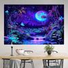 2D Blacklight Trippy Forest Tapestry Galaxy Moon Waterfall Glow In the Dark Wall Hanging