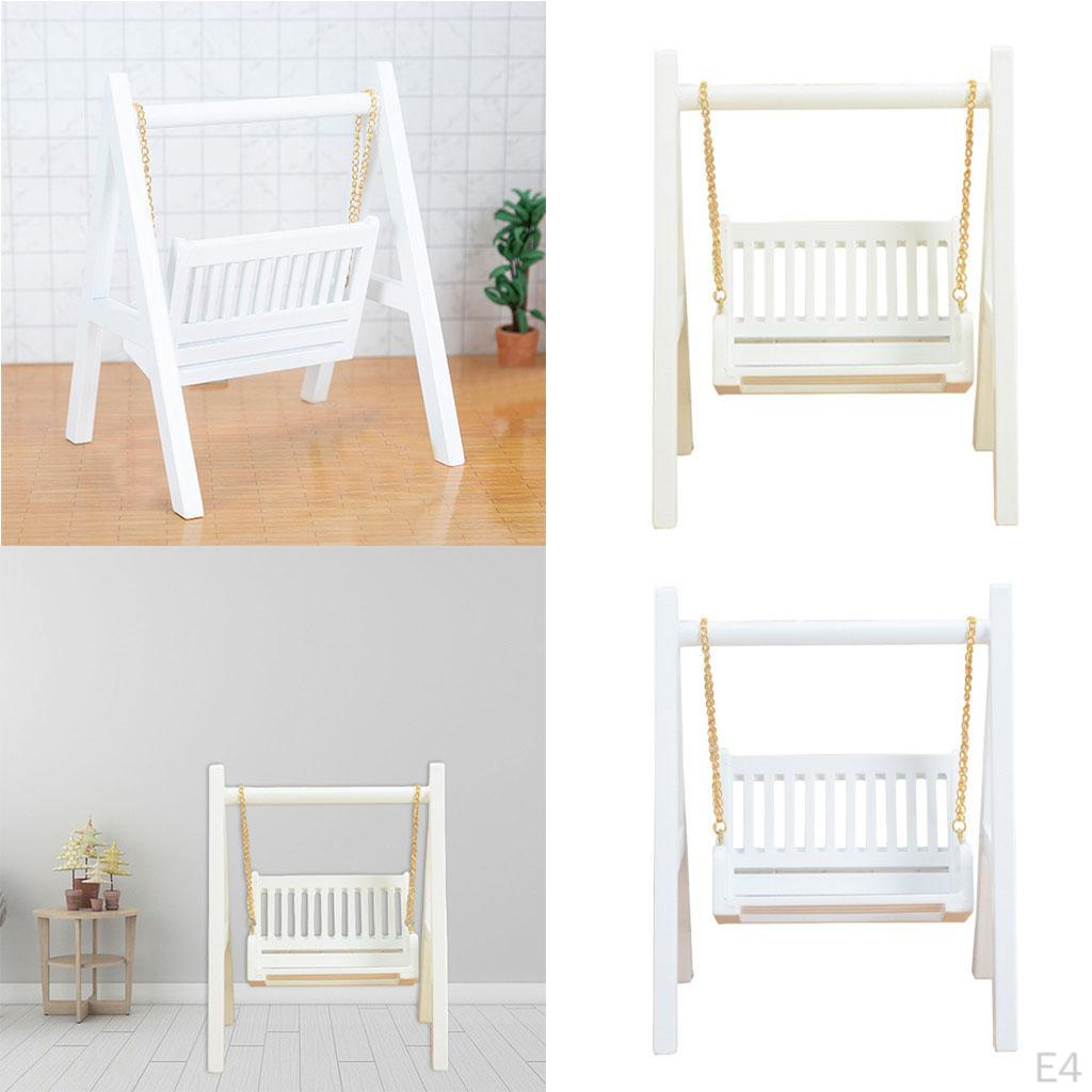 /12 Exquisite Miniature Wooden Porch Swing for Garden Doll Craft Kids Pretend Play Toy