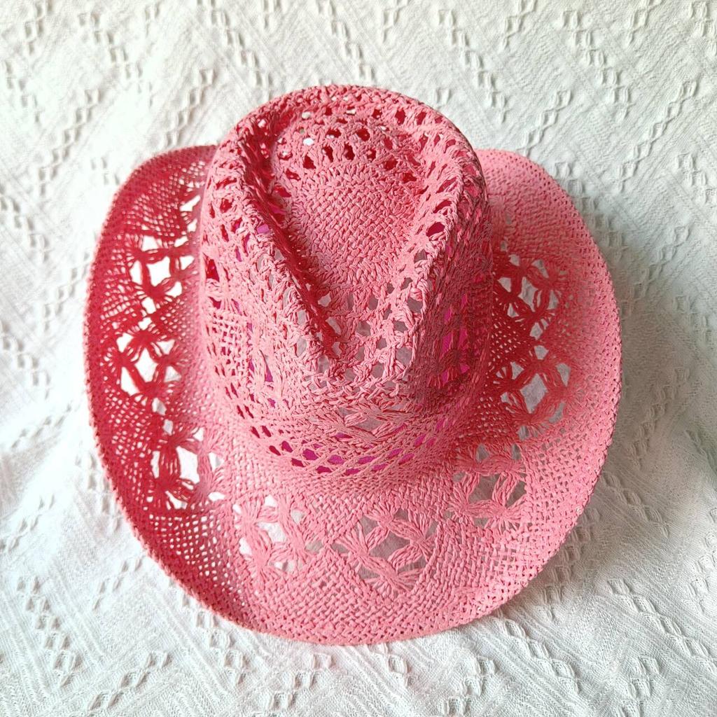 Cappelli Gialli Estivi da Uomo Stile Western Intrecciati a Mano in Paglia Cappello Jazz da Sole da Spiaggia Cappellino da Cowgirl Donna Rosa Shocking Monocolore Sombrero Uomo