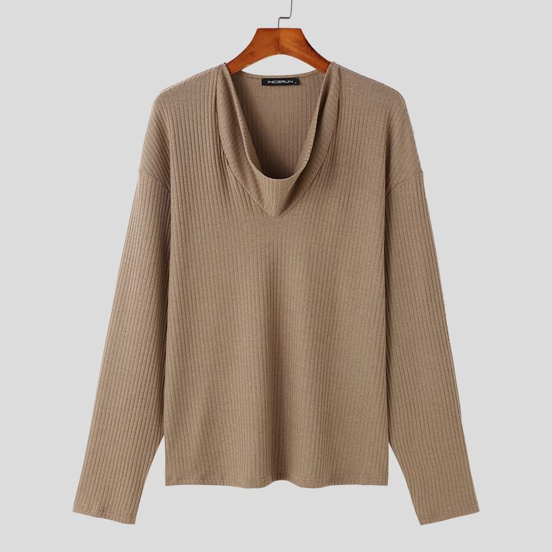 INCERUN Spring Autumn Men Long Sleeve Sweaters Casual Cowl Knitted Pullovers Tops