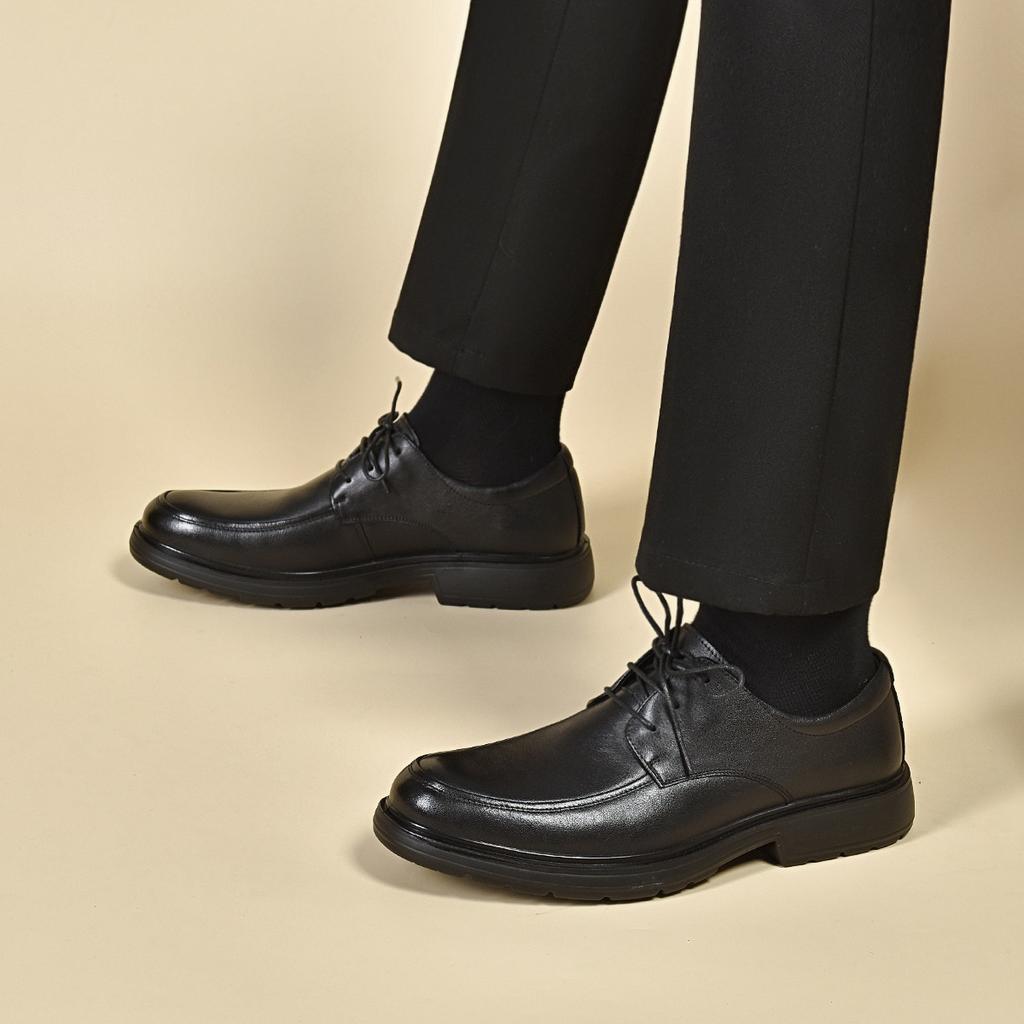 Men'S Leather Shoes Business Dress Shoes First Layer Cowhide Lace-Up Flats Black Professional Work Shoes