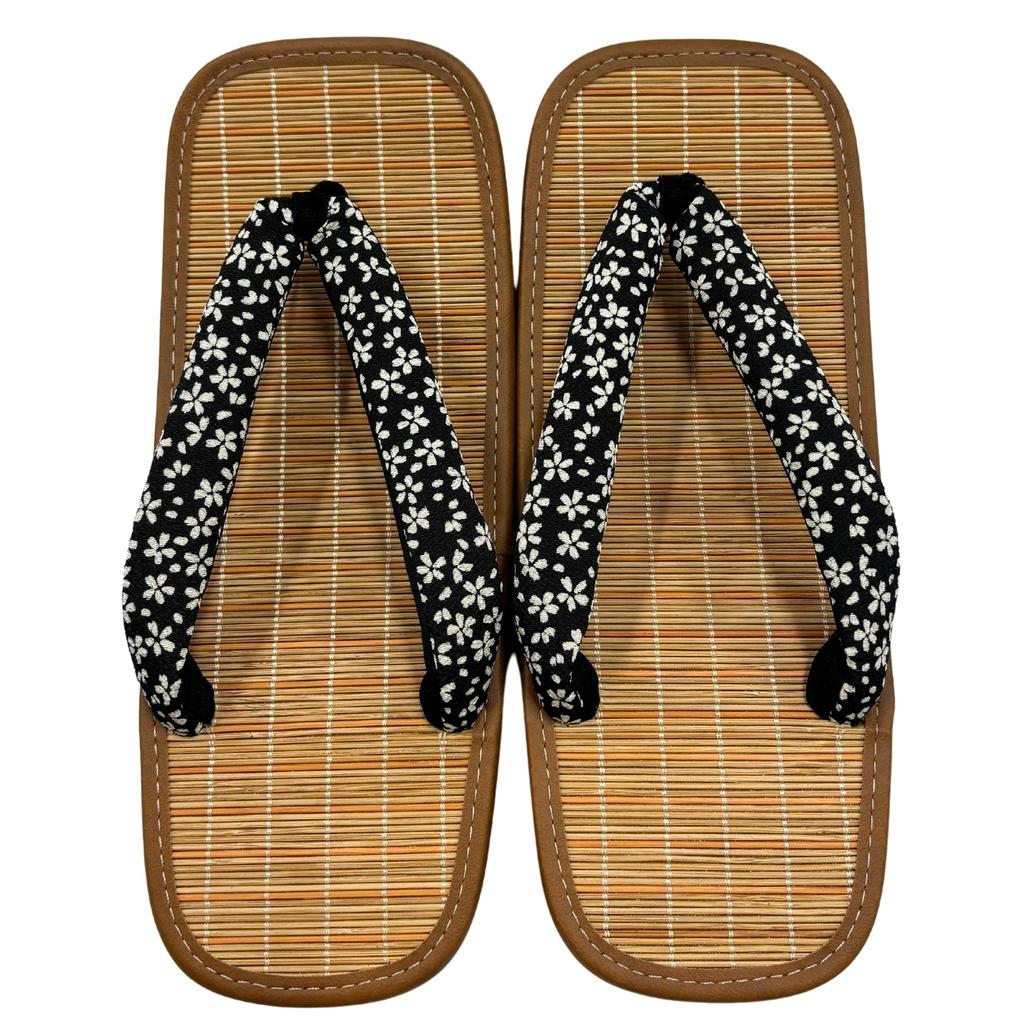 Edoten Geta-sandaler, Bambuyta, Svart Svampsula, Rem i Chirimen-stil, Tillverkade i Japan, Zori-sandaler i japansk stil, Körsbärsblomma, Storlek LL