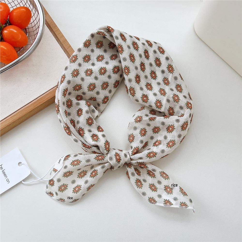 55 Floral Small Silk Scarf: Spring/Summer Korean Fashion Headscarf, Decorative Hairband, Paisley Neckerchief