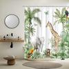 GAEJungle Animal Shower Curtain Forest Giraffe Elephant Rainforest Tropical Safari Green Plant Wildlife Parrot Watercolor Show
