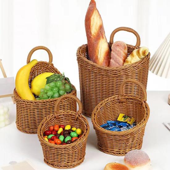 Woven Basket with Handle Rustic Storage Basket Wall Hanging Basket for Fruits Vegetables Snacks Home Farmhouse Kitchen Bathroom Bedroom Storage