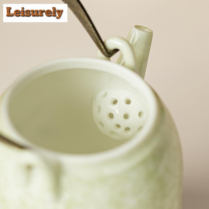 220ml Hand-painted Hydrangea Lifting Handle Teapot Luxury Tea Infuser Pot Tea Maker Kettle with Strainer Tea Services Ornaments