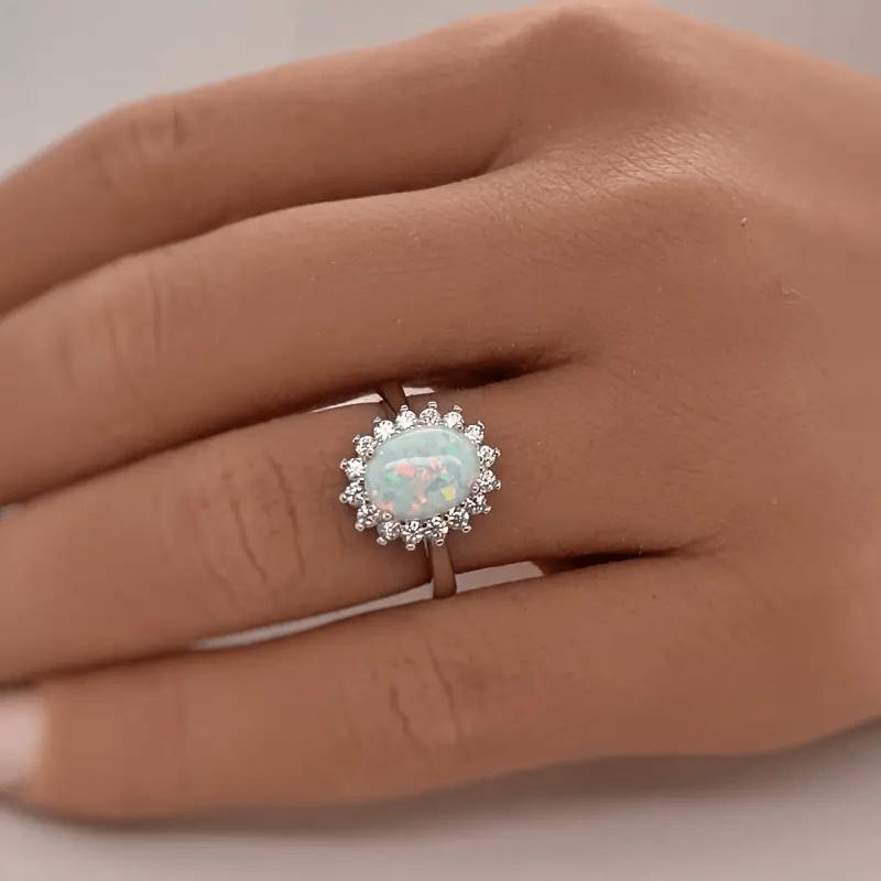 1A gorgeous Bohemian silver-plated ring with opal, a promise ring-Sparkling Rhinestone and Colorful Light Girl's Ring