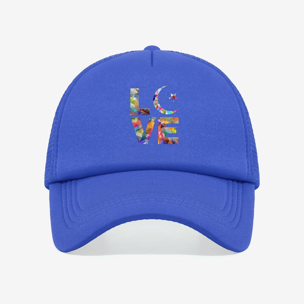 1 piece PC colorful geometric heart logo stylish and cool mesh hat! Red eye-catching breathable mesh fabric