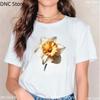 Watercolor Tulip, Lotus Lily Graphic Print T Shirt Women Casual Style Female T-Shirt Summer Fashion 00s Girls Tshirt White Tops