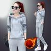 Casual Sports Suit Women's Autumn and Winter  Korean Fashion Loose Plush Thickened Hooded Top Two Piece Set