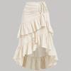 Women Spring Fall High Waist Gathered Bodycon Skirt with Ruffle Hem & Draped Detail
