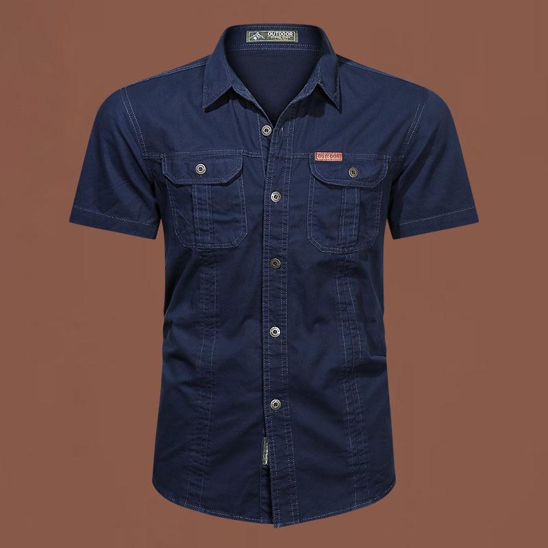 Pánská outdoorová bavlněná pracovní košile s krátkým rukávem, nežehlivá