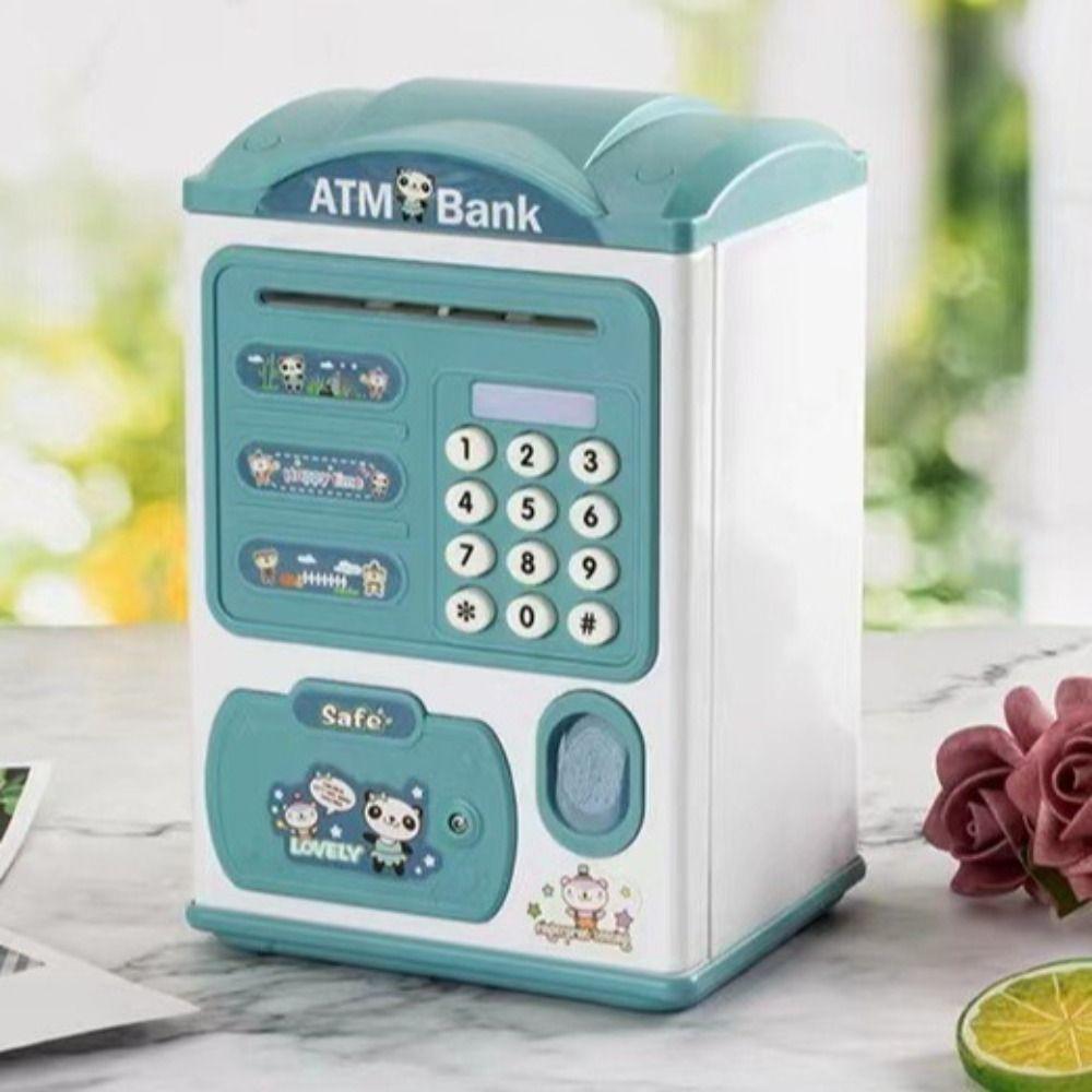 Cartoon Fingerprint Piggy Bank Password Lock Coin Deposit Box Mini ATM Machine Cash Safe  Student